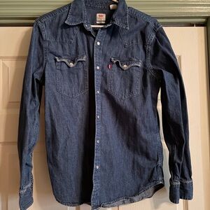 Levi's Men's Navy Blue Denim Button-Up Western Shirt